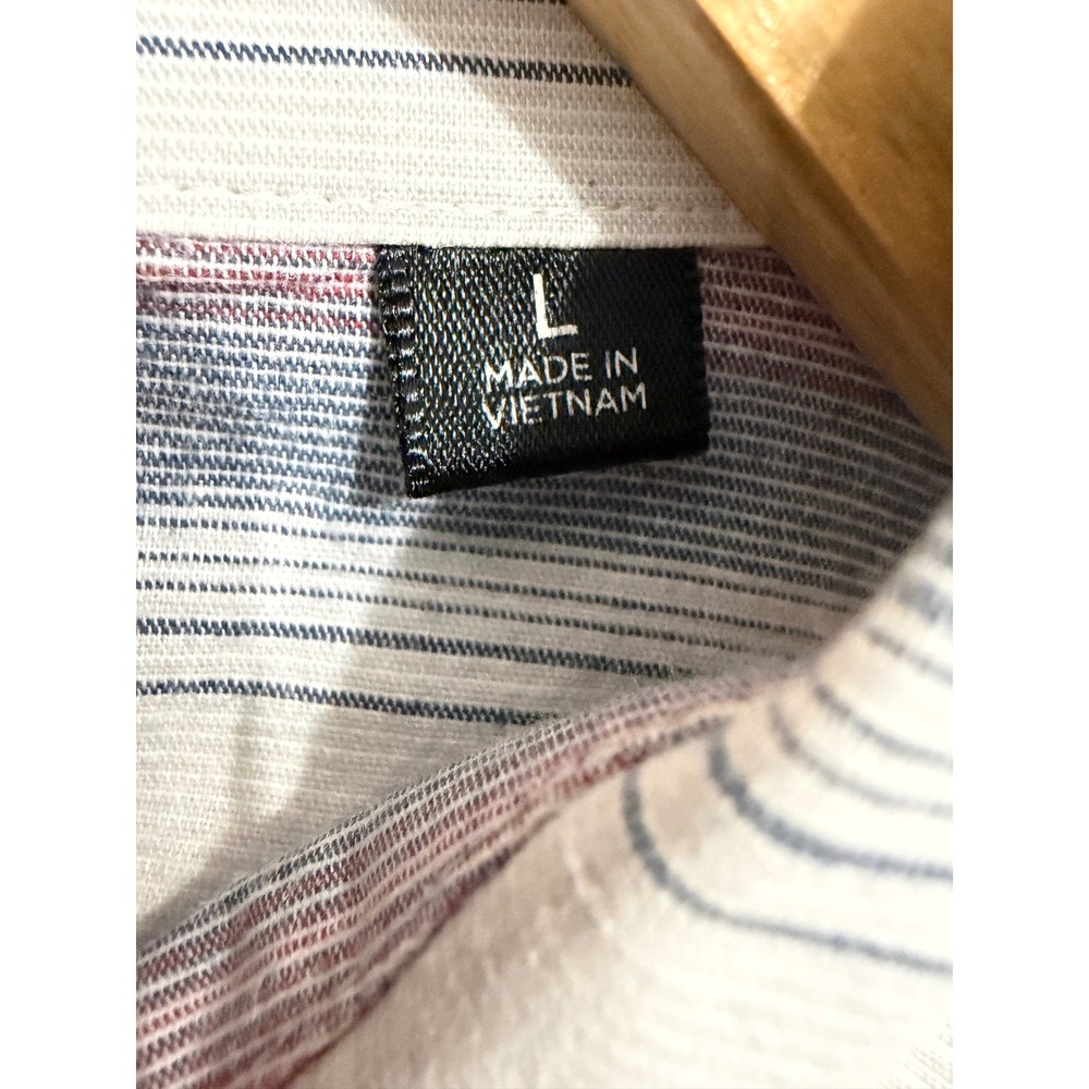 TravisMathew Mens Large Short Sleeve Button Down Striped Golf Shirt Blue Red - Picture 4 of 5